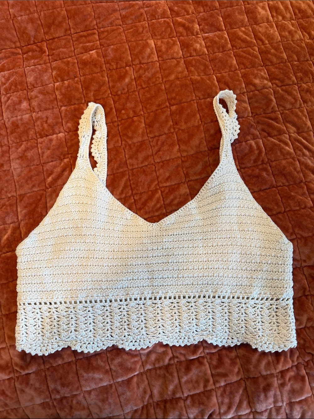 American Eagle Outfitters Crochet V-Neck Crop Top in Cream
